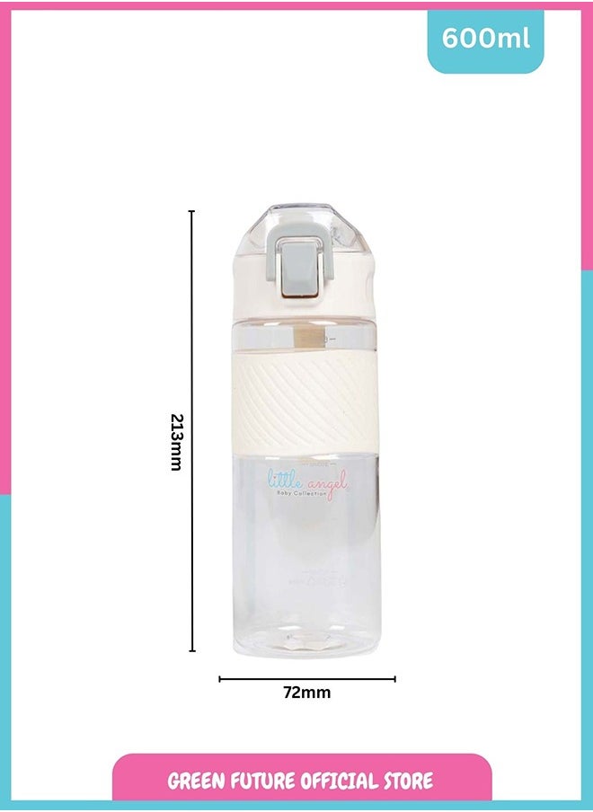Little Angel Kids Water Bottle, High Quality 600ml - Leak-Proof with Flip-Top Lid, Portable and Durable Plastic Design for School, Sports, Indoor & Outdoor - White  - Image 5