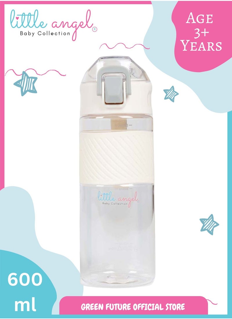 Little Angel Kids Water Bottle, High Quality 600ml - Leak-Proof with Flip-Top Lid, Portable and Durable Plastic Design for School, Sports, Indoor & Outdoor - White  - Image 1