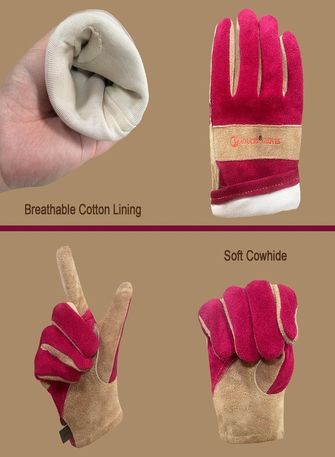 AOUCHI Gardening Leather Gloves Cowhide Thorn Proof with Cotton Lining for Weeding, Pruning, Backyard Work (Small) - Image 2