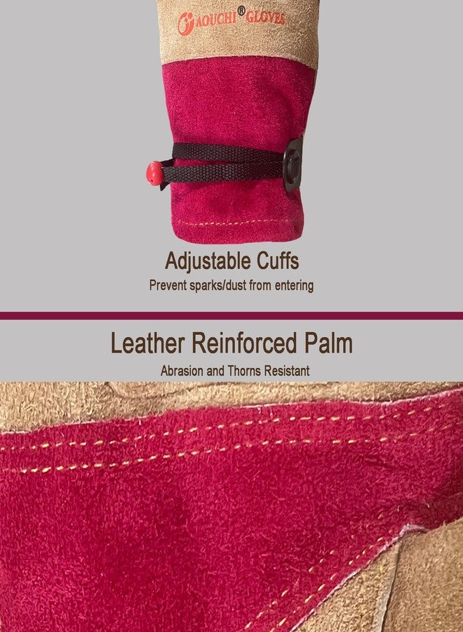 AOUCHI Gardening Leather Gloves Cowhide Thorn Proof with Cotton Lining for Weeding, Pruning, Backyard Work (Small) - Image 3