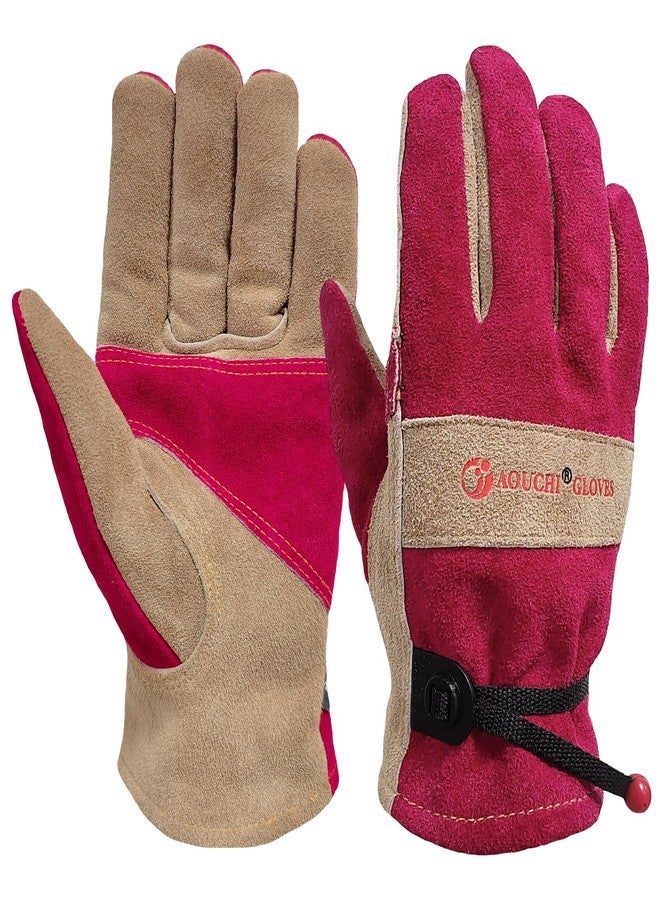 AOUCHI Gardening Leather Gloves Cowhide Thorn Proof with Cotton Lining for Weeding, Pruning, Backyard Work (Small) - Image 1