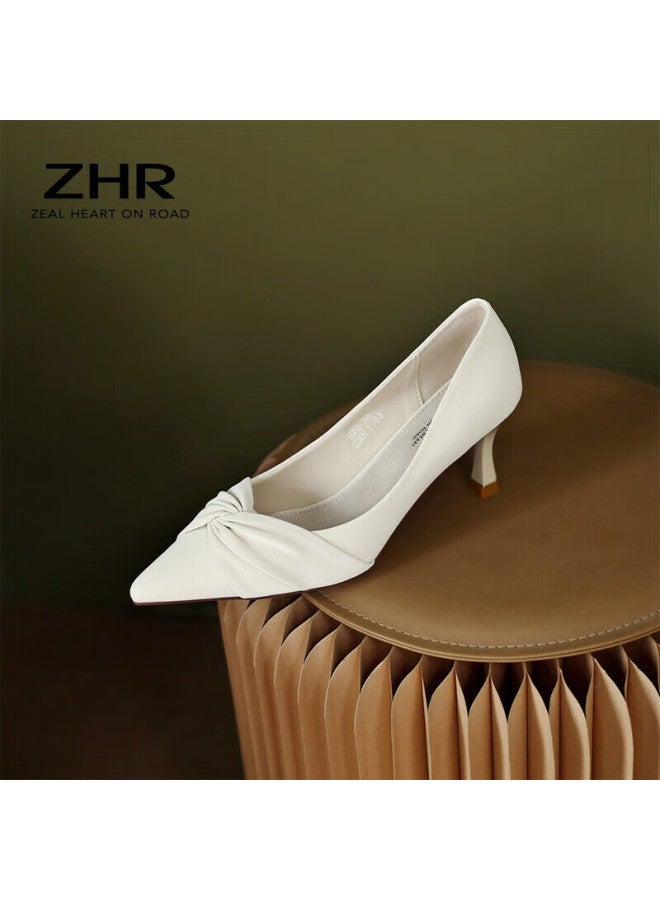 Zhr High Heels For Women, Thin Stiletto, French Chic Style, Versatile Commuter Professional Shoes, Pointed Toe Shallow Mouth Pumps, Beige, Size 37 - Image 5
