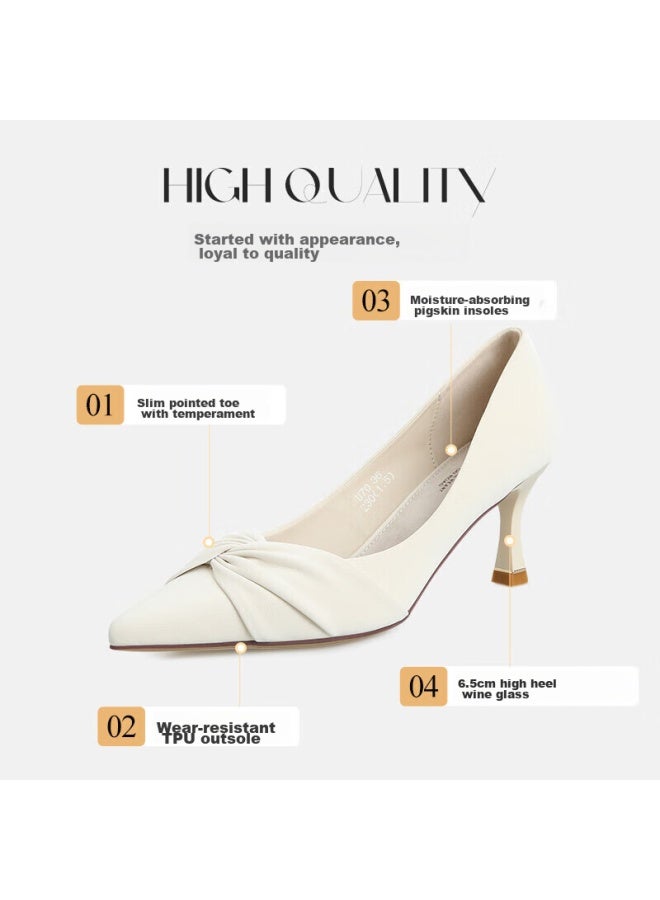 Zhr High Heels For Women, Thin Stiletto, French Chic Style, Versatile Commuter Professional Shoes, Pointed Toe Shallow Mouth Pumps, Beige, Size 37 - Image 2