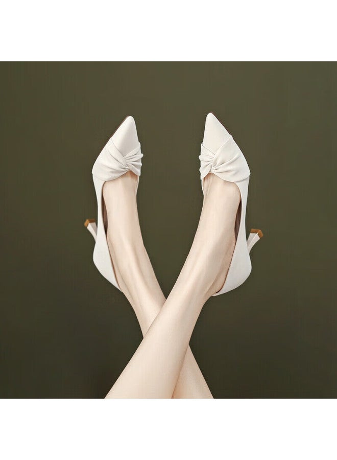 Zhr High Heels For Women, Thin Stiletto, French Chic Style, Versatile Commuter Professional Shoes, Pointed Toe Shallow Mouth Pumps, Beige, Size 37 - Image 1