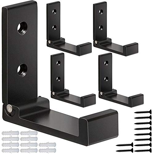 ZEYU Folding Coat Hooks, 5Pcs Wall Hooks for Hanging Coat Towel Hooks Hardware Heavy Duty Aluminum Alloy Headphone Holder No Rust Wall Mounted with Screws for Bags Fitness Equipment - Image 1