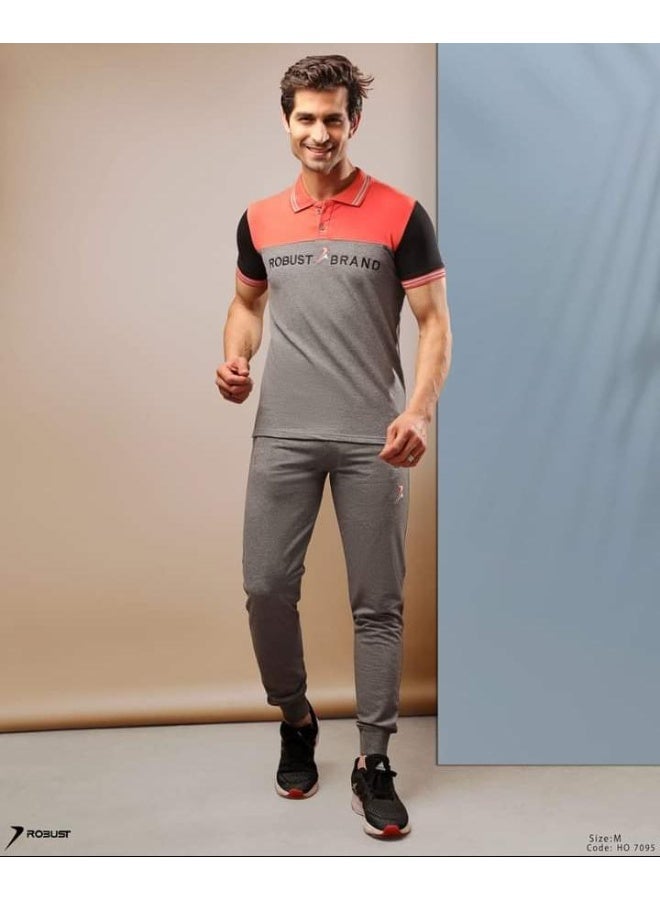 Robust Men's Summer Short Sleeve Polo Shirt & Jogger Pajama Set