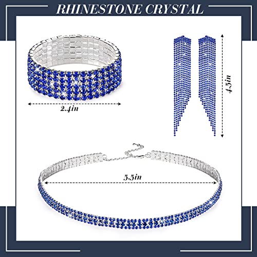 Jadive 4 Pcs Sapphire Blue Clutch Purse for Women Evening Bag Formal Rhinestone Clutch Bracelet Choker for Wedding Party Gift - Image 4