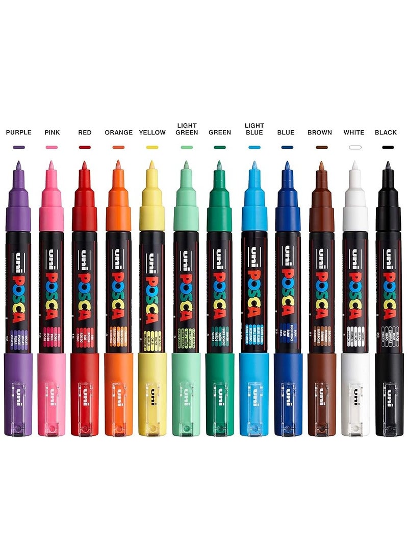 POSCA 12 Posca Paint Markers, 1M Markers with Extra Fine Tips, Posca Marker Set of Acrylic Paint Pens | for Art Supplies, Fabric Paint, Markers for Art  - Image 3