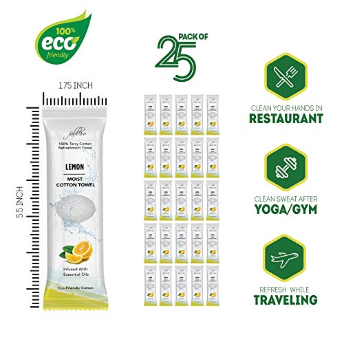 FabbPro Oshibori Moist Terry Cotton Refreshment Towels (50 Pack, 8 x 8 Inches) - White Mildly Scented Pre-moistened Towel to Use Hot or Cold - Lemon & Lavender Scent Bundle of 25 each - Image 3