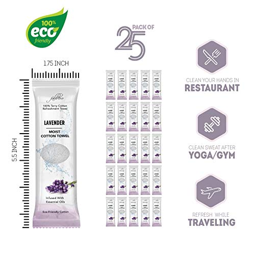 FabbPro Oshibori Moist Terry Cotton Refreshment Towels (50 Pack, 8 x 8 Inches) - White Mildly Scented Pre-moistened Towel to Use Hot or Cold - Lemon & Lavender Scent Bundle of 25 each - Image 4