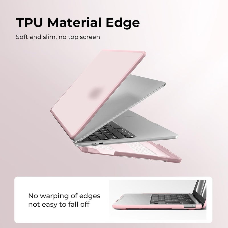 BlueSwan غلاف متوافق مع Macbook Air مقاس 13 بوصة M1 A2337 A2179 A1932، صدر في 2021 2020 2018، إطار TPU مقاوم للتمزق + غطاء واقٍ غير لامع مضاد لبصمات الأصابع من PC فائق النحافة - وردي بلوري - Image 4
