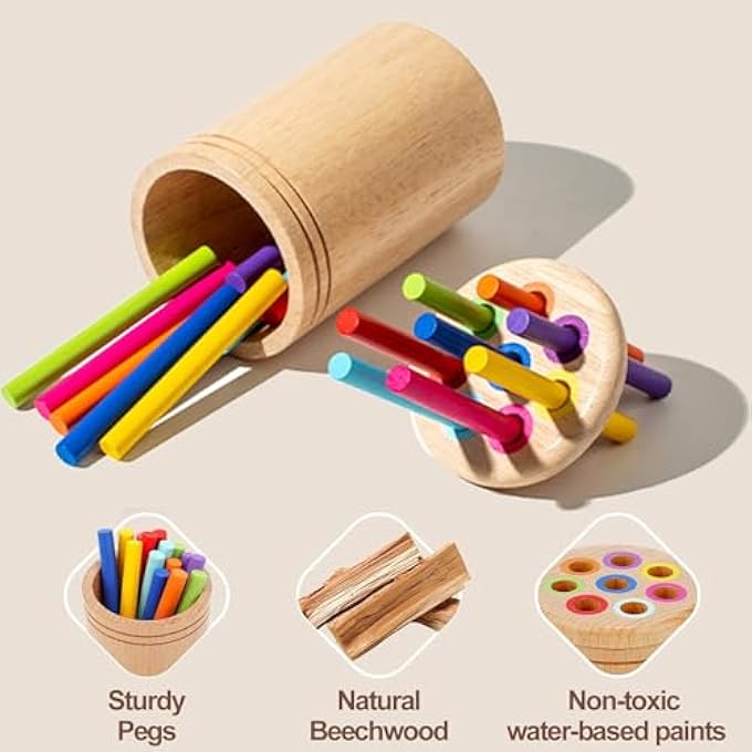 2 IN 1 MONTESSORI TOYS FOR 1+ YEAR OLD, WOODEN COLOR SORTING TOYS FOR TODDLERS, PRESCHOOL LEARNING ACTIVITIES, FINE MOTOR SKILLS SENSORY TOYS FOR TODDLERS 1-3 - Image 3