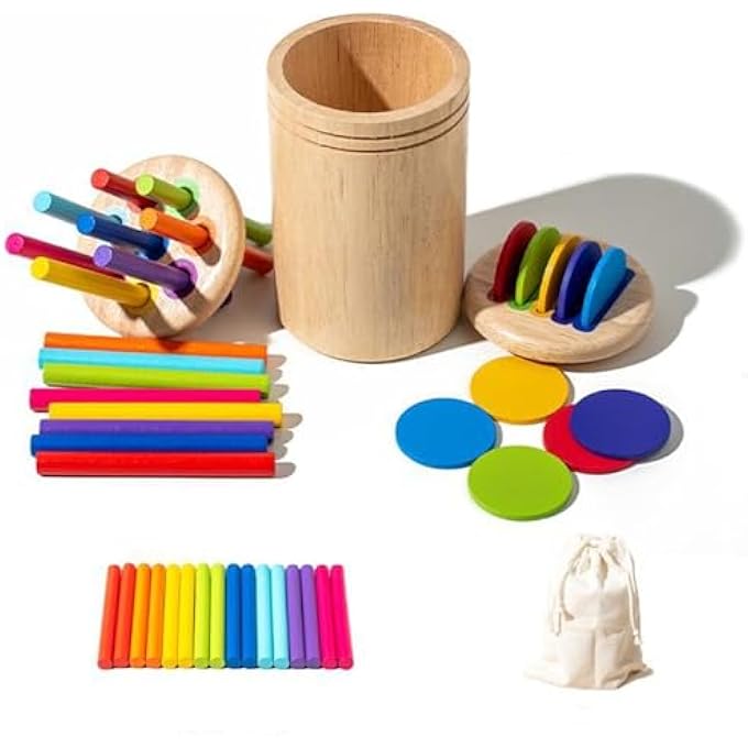 2 IN 1 MONTESSORI TOYS FOR 1+ YEAR OLD, WOODEN COLOR SORTING TOYS FOR TODDLERS, PRESCHOOL LEARNING ACTIVITIES, FINE MOTOR SKILLS SENSORY TOYS FOR TODDLERS 1-3 - Image 2