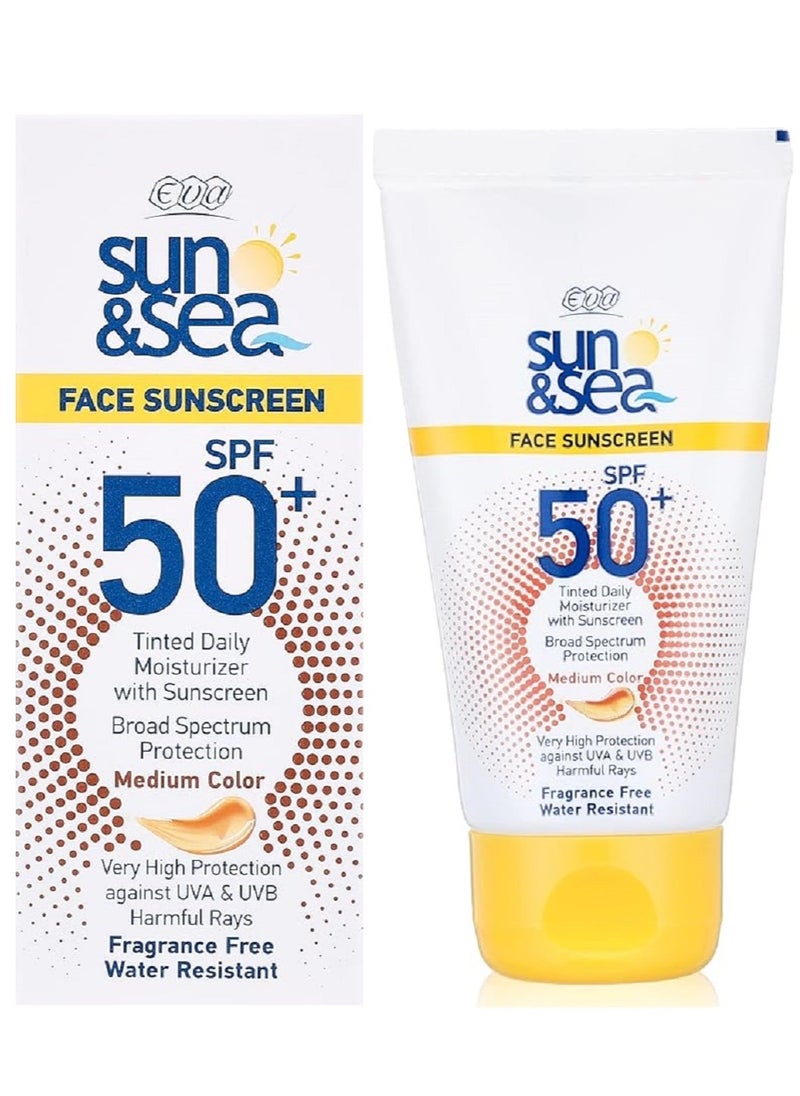 SUN & SEA Face Sunscreen SPF 50 Tinted Daily Moisturizer Medium Color Cream 40ml