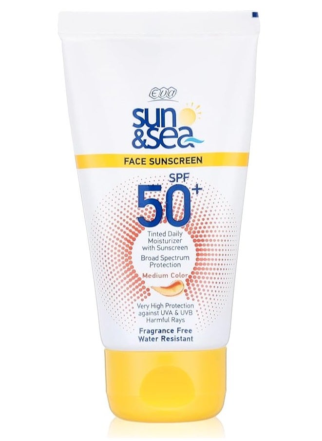 SUN & SEA Face Sunscreen SPF 50 Tinted Daily Moisturizer Medium Color Cream 40ml
