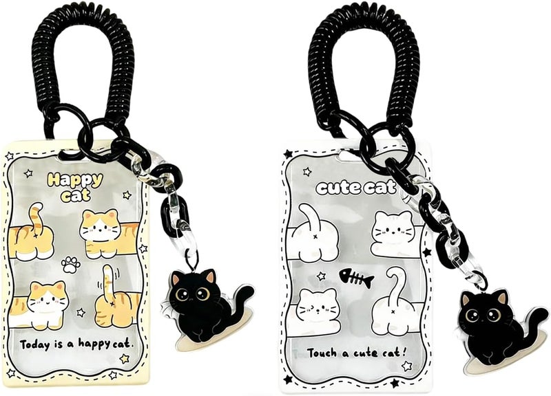 SAMIQU Cat Photocard Holder Keychain – Transparent & Cute Photo Card Holder With Charm for Kpop Photocards,Bus Metro Cards, and ID Badges(Set of 2) - Image 1