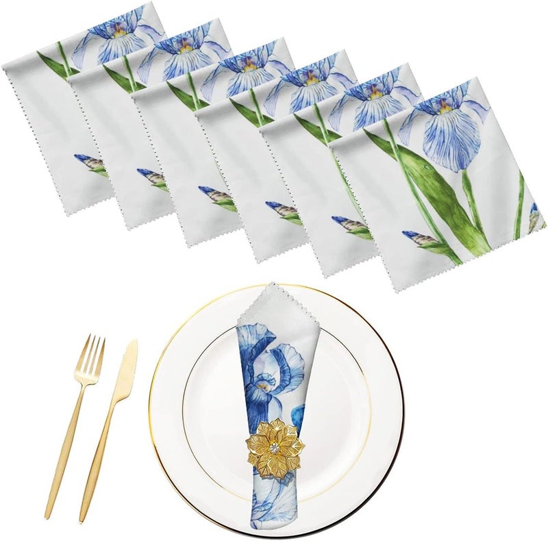 Fukeen Blue Floral Cloth Table Napkins Set of 6 20x20 Inch Spring Flower Blossom Green Leaf Butterfly Waterproof Square Dinner Napkin for Guest Wedding Home Holiday Decorations - Image 1