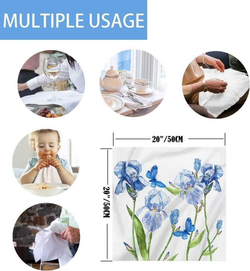 Fukeen Blue Floral Cloth Table Napkins Set of 6 20x20 Inch Spring Flower Blossom Green Leaf Butterfly Waterproof Square Dinner Napkin for Guest Wedding Home Holiday Decorations - Image 5