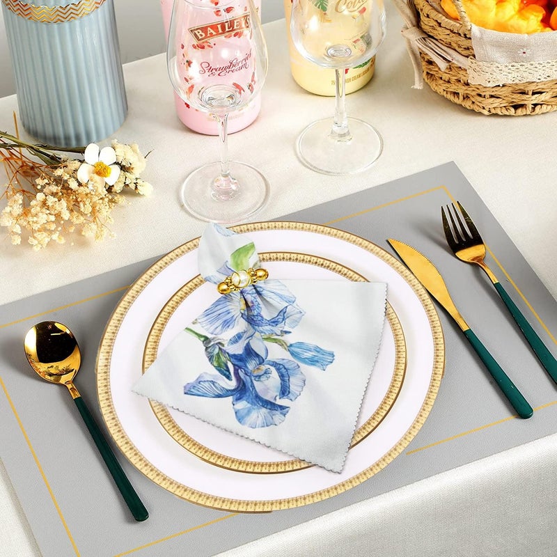 Fukeen Blue Floral Cloth Table Napkins Set of 6 20x20 Inch Spring Flower Blossom Green Leaf Butterfly Waterproof Square Dinner Napkin for Guest Wedding Home Holiday Decorations - Image 2