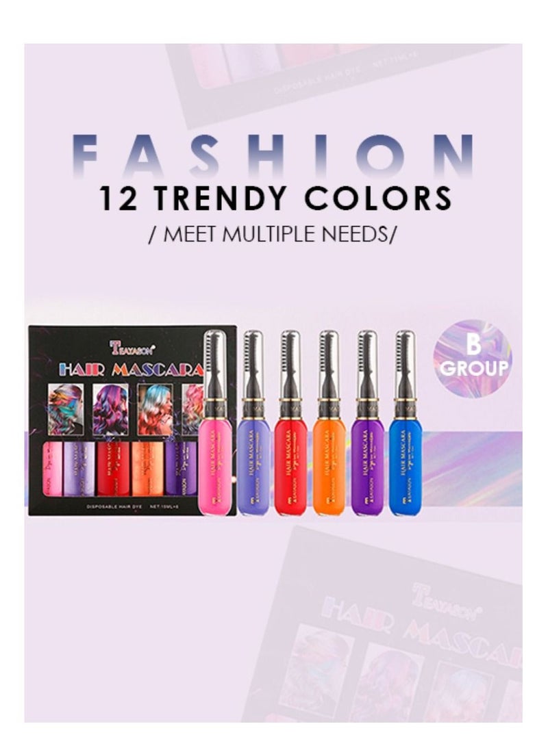 TEAYASON 6 Colors Temporary Hair Mascara Set Instantly Hair Color Non-toxic Salon Dye Hair Dyeing Mascara Washable Hair Color Chalk for Hair Dyeing Group B  - Image 3