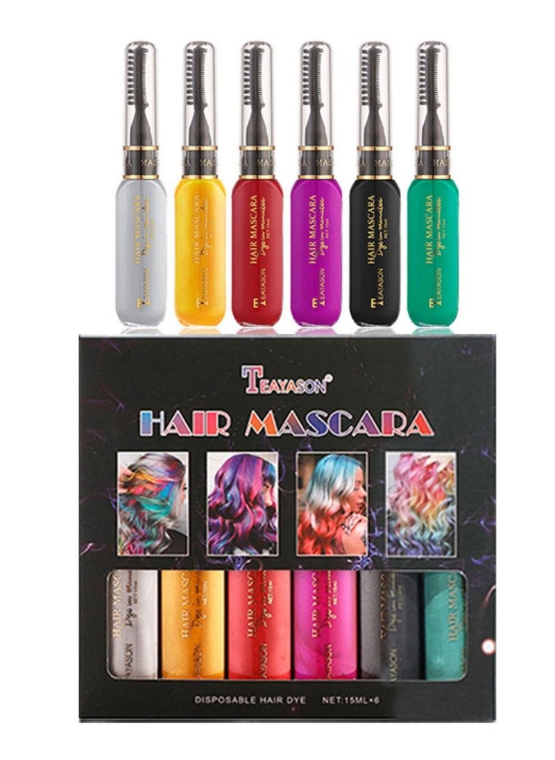 TEAYASON 6 Colors Temporary Hair Mascara Set Instantly Hair Color Non-toxic Salon Dye Hair Dyeing Mascara Washable Hair Color Chalk for Hair Dyeing Group B  - Image 1