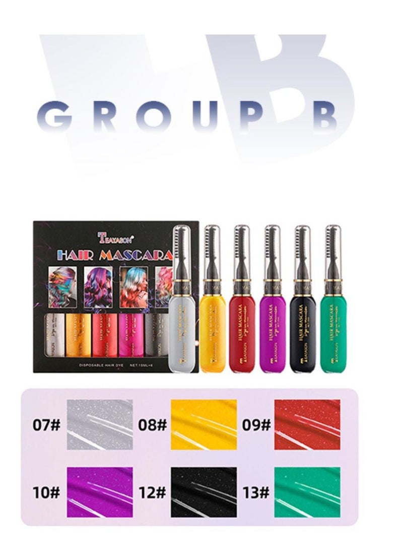 TEAYASON 6 Colors Temporary Hair Mascara Set Instantly Hair Color Non-toxic Salon Dye Hair Dyeing Mascara Washable Hair Color Chalk for Hair Dyeing Group B  - Image 4