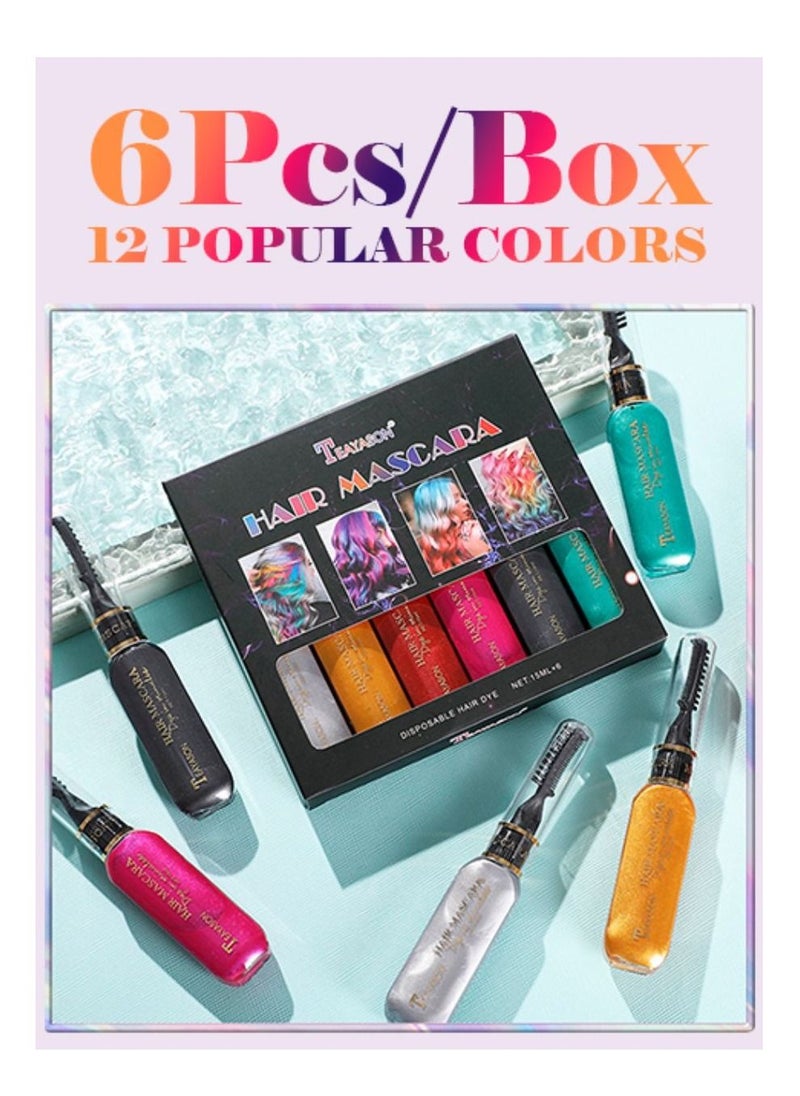TEAYASON 6 Colors Temporary Hair Mascara Set Instantly Hair Color Non-toxic Salon Dye Hair Dyeing Mascara Washable Hair Color Chalk for Hair Dyeing Group B  - Image 5