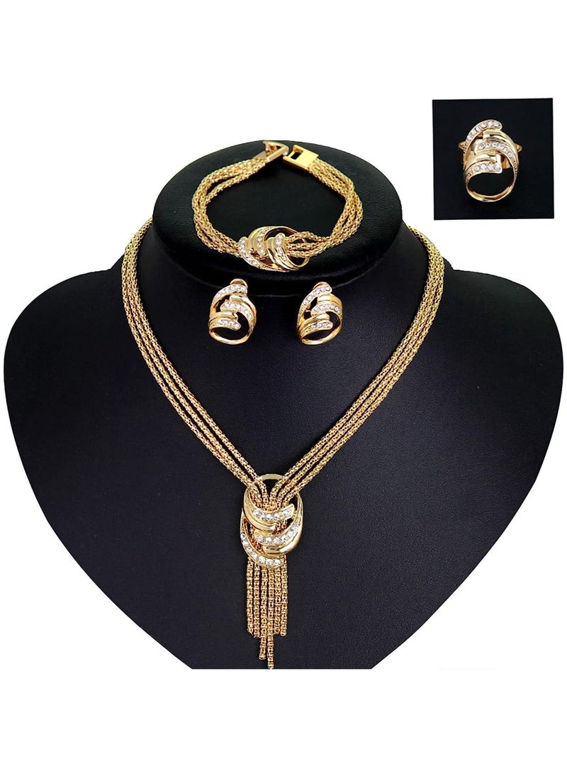 Gonice Jewelry for Women, 4 Pcs/Set Necklace Earrings Bracelet Ring Bridal Jewelry Sets for Brides Wedding Party Costume Accessories Gifts for Women  - Image 1