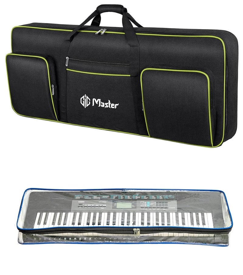 GIG Master حقيبة/غطاء/حافظة لوحة مفاتيح مبطنة ثقيلة لكاسيو CT-X 870IN/CT-X 9000IN، لوحة مفاتيح 61 مفتاح مع غطاء شفاف ضد الغبار و جيب مزدوج (أسود وأخضر) - Image 1