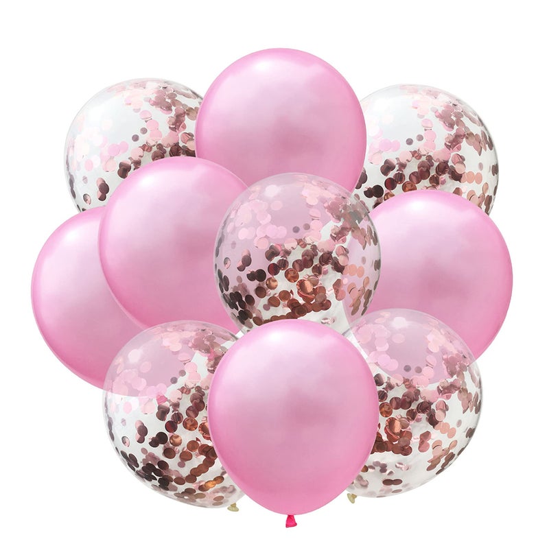PARTY TIME  10 Pieces Balloons Decorations Set Include Metallic Rose Gold Latex Balloons and Pink Foil Confetti Filled Balloons for Birthday Wedding Baby Shower Party Decorations Supplies 12 Inches - Image 1