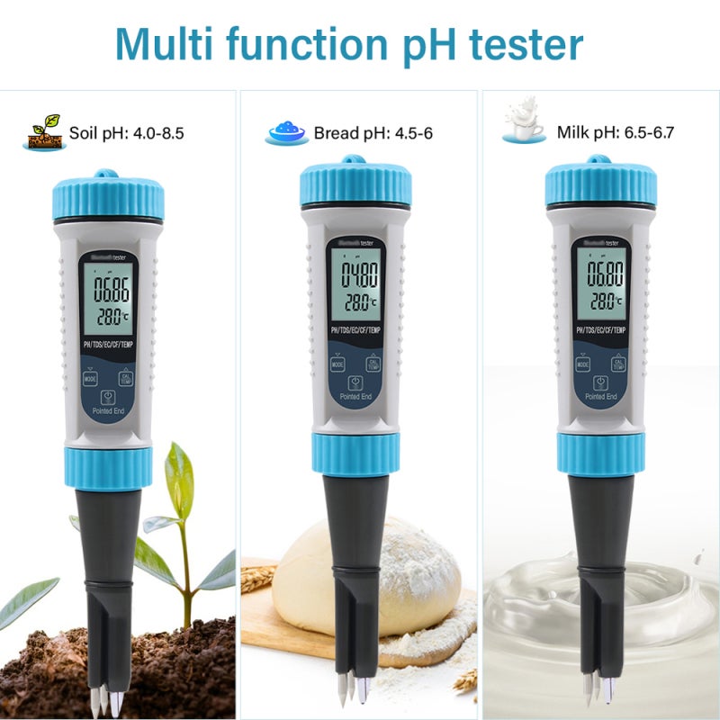 Water Quality Tester 5-In-1 Large Screen Portable Water Quality Test Pen - Replaceable Electrode Heads Long Battery Life Water Quality Test Pen for Drinking Water Soil Dough Milk Skincare Products - Image 5