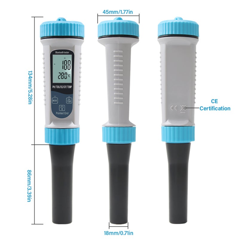 Water Quality Tester 5-In-1 Large Screen Portable Water Quality Test Pen - Replaceable Electrode Heads Long Battery Life Water Quality Test Pen for Drinking Water Soil Dough Milk Skincare Products - Image 2