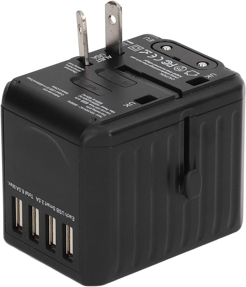 klarako Travel Plug Adapter, Portable Flame Retardant PC 6A Total Output Universal Travel Adapter USB C Multi Outlets 100‑240VAC for Tablets Computers (Black) - Image 3