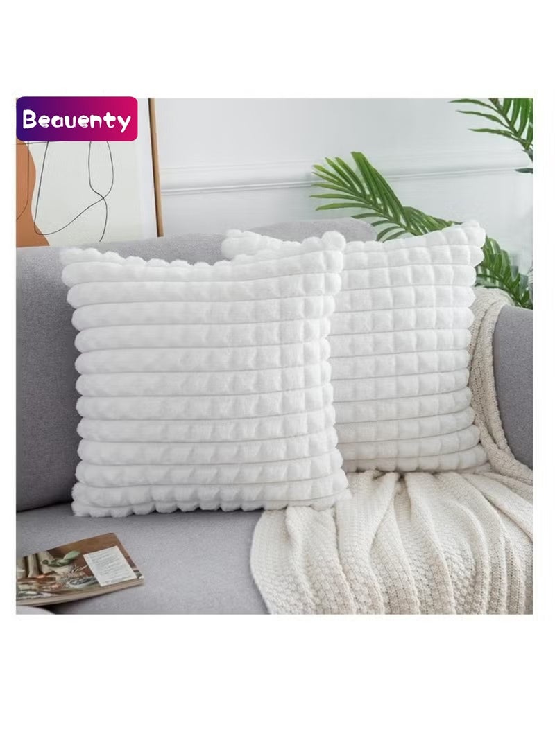 Beauenty 2Pcs 45x45 Fluffy Faux Fur Cushion Covers Soft Plush Pillow Cases for Sofa Bed Home Decor White - Image 1