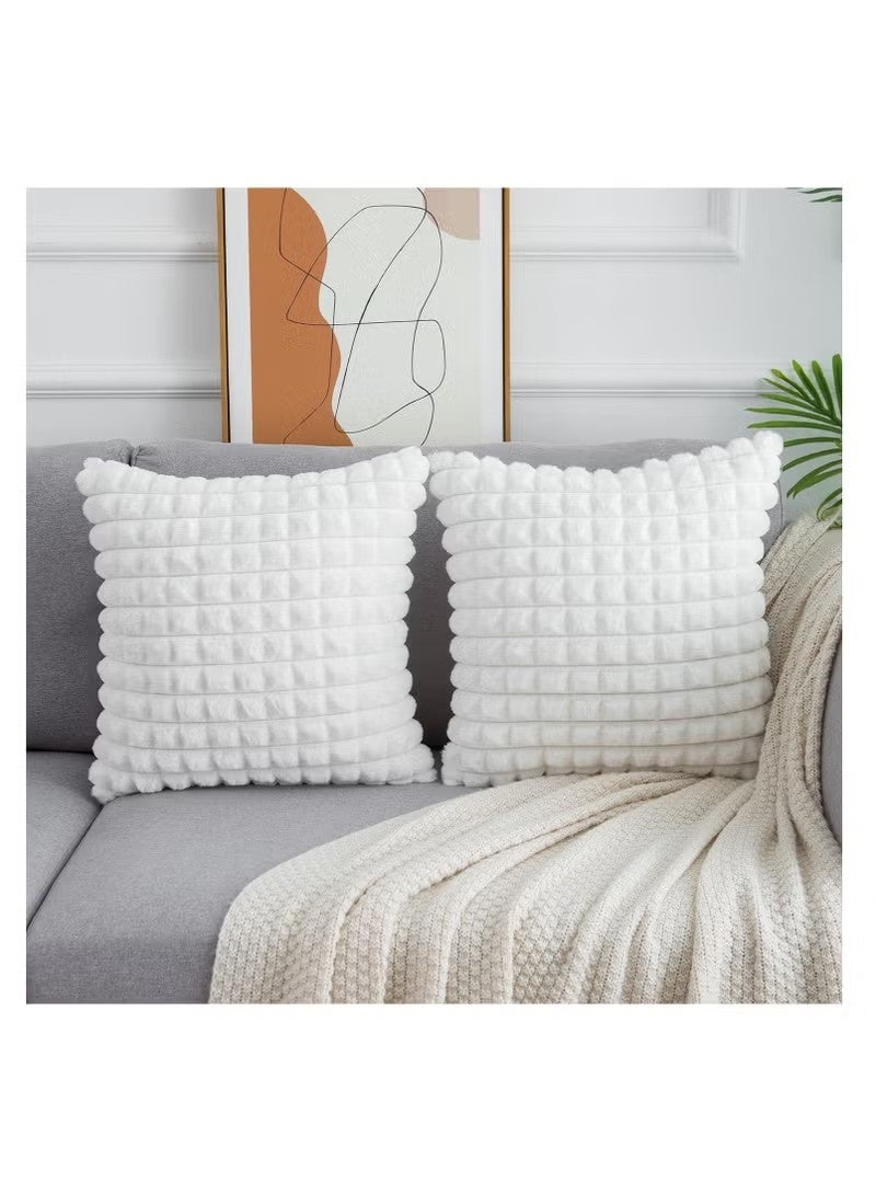 Beauenty 2Pcs 45x45 Fluffy Faux Fur Cushion Covers Soft Plush Pillow Cases for Sofa Bed Home Decor White - Image 4