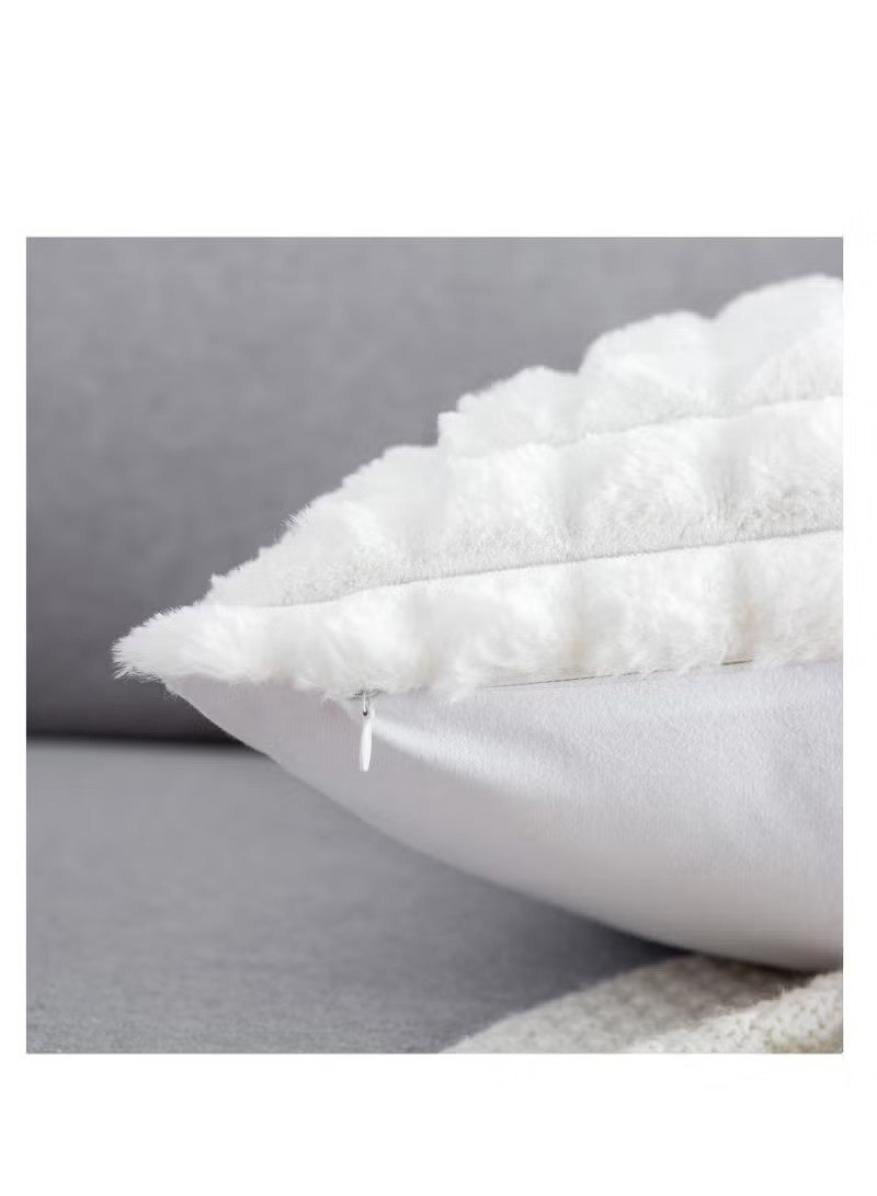Beauenty 2Pcs 45x45 Fluffy Faux Fur Cushion Covers Soft Plush Pillow Cases for Sofa Bed Home Decor White - Image 5