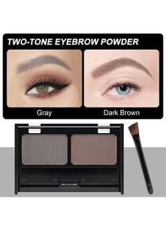 CAKAILA Brow Powder Kit,Long-Lasting Waterproof Two Colors Brow Filler Get Full Defined Natural Brows,Eyebrow Contour Palette with Double-ended Eyebrow Brush,sombra para cejas - Dark Brown+Grey  - Image 2