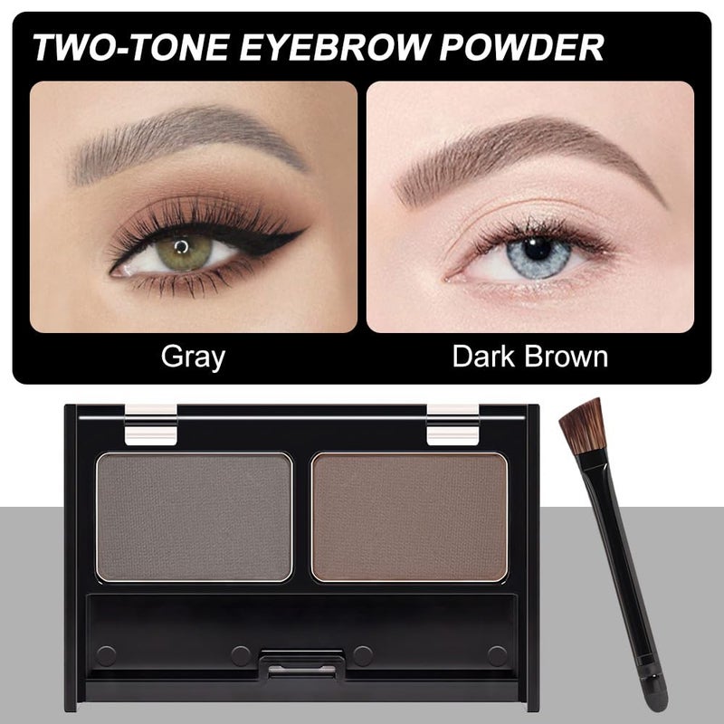 CAKAILA Eyebrow Powder Medium Brown Light Gray Kit,Eye Brow Powder for Women with Double-ended Eyebrow Brush,Long-Lasting Waterproof Two Colors Brow Filler Get Full Defined Natural Brows,Powder Eyebrow Makeup - Image 2