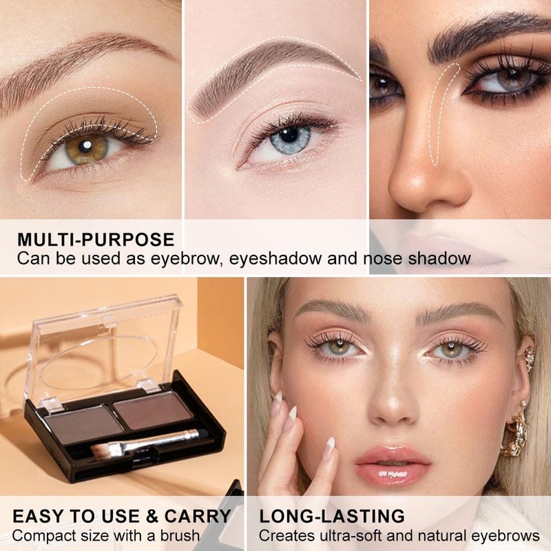 CAKAILA Eyebrow Powder Medium Brown Light Gray Kit,Eye Brow Powder for Women with Double-ended Eyebrow Brush,Long-Lasting Waterproof Two Colors Brow Filler Get Full Defined Natural Brows,Powder Eyebrow Makeup - Image 5
