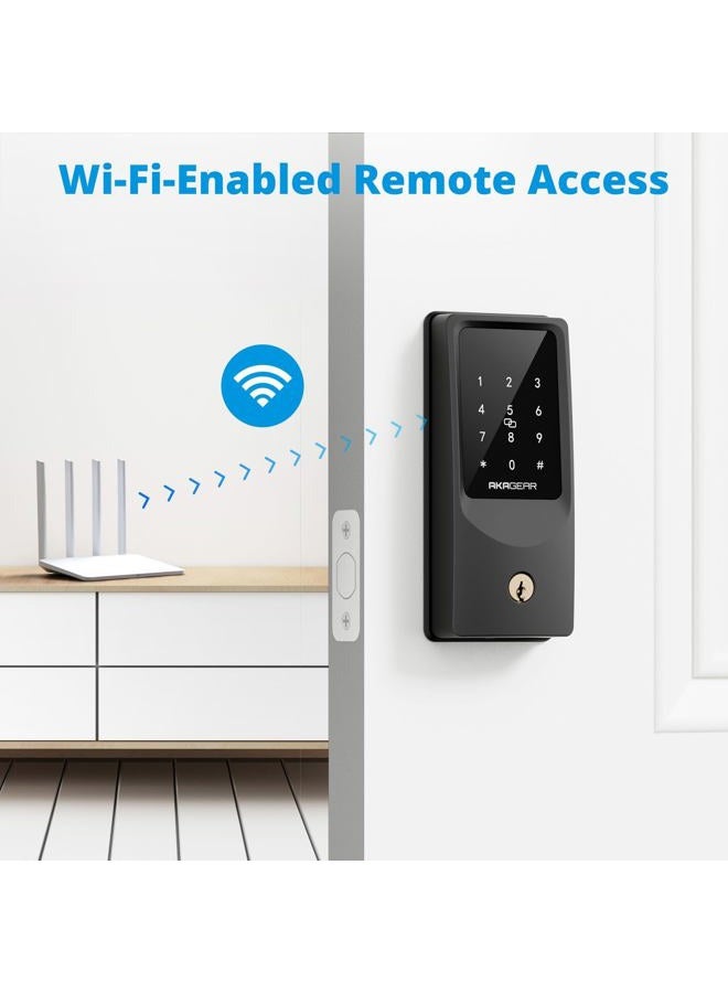 AKAGEAR T02 Mini Keyless Entry Door Lock, Built-in Wi-Fi, App Control, Smart Lock for Front Door, Keypad Deadbolt, Auto Locking, Keys, Fob Card, PIN Code Unlock, 8xAA Batteries, IP55 Waterproof - Image 3