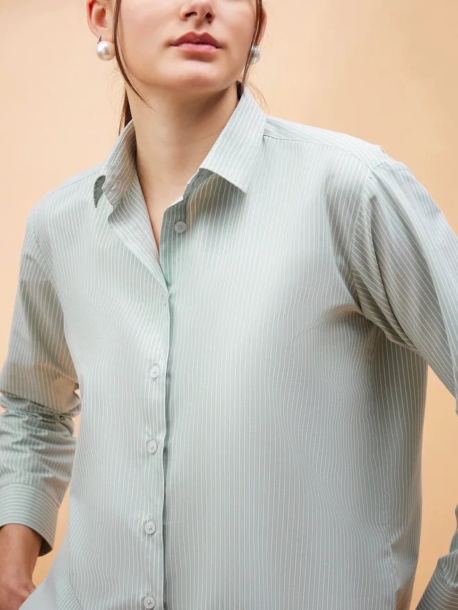 Sassafras  Oversized Solid Shirt with Long Sleeves for Women | Best Price UAE