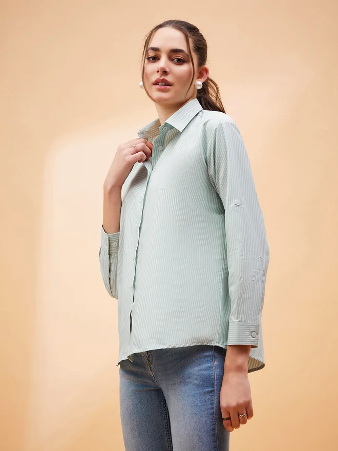 Sassafras  Oversized Solid Shirt with Long Sleeves for Women | Best Price UAE
