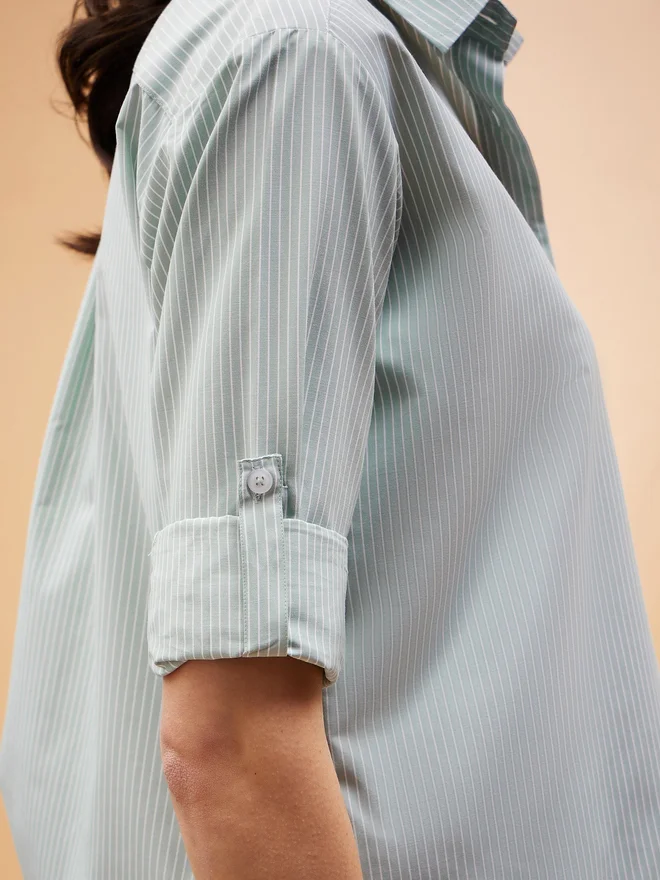 Sassafras  Oversized Solid Shirt with Long Sleeves for Women | Best Price UAE