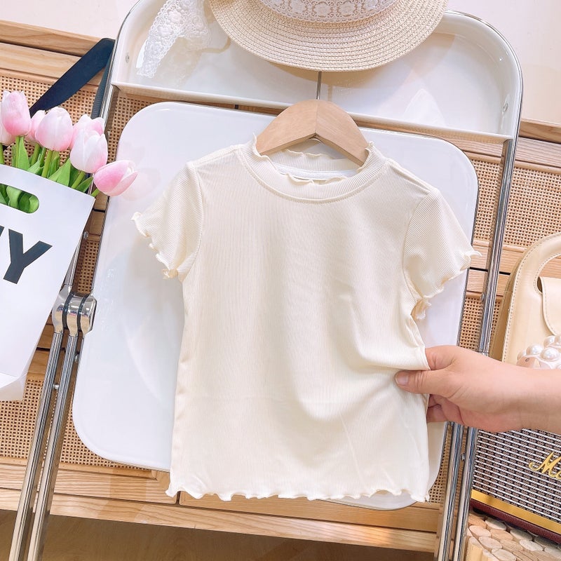 Ice Silk Girls' T-Shirt Short-Sleeved Summer Korean Style Western Style Children'S Summer Lace Half-Sleeved T-Shirt Top - Image 1
