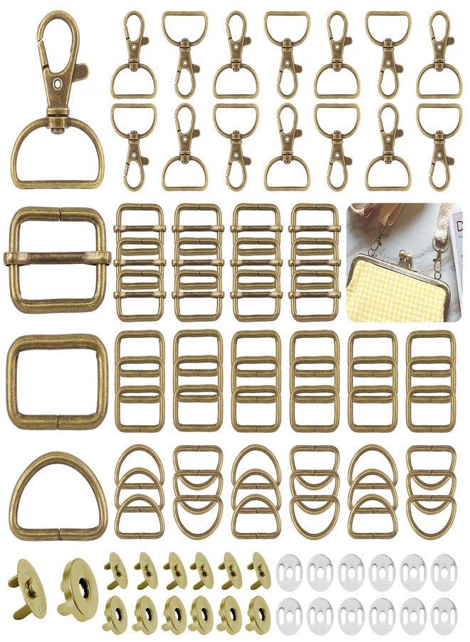 Mardatt 100 PCS Hardware Buckles Kit Including D-Ring,Triangle Slide Square Rings Magnetic Snap Swivel Clasp Hooks for Handbag, Strap, Purse (Bronze) - Image 1
