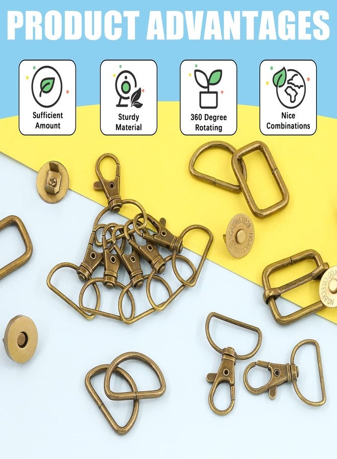 Mardatt 100 PCS Hardware Buckles Kit Including D-Ring,Triangle Slide Square Rings Magnetic Snap Swivel Clasp Hooks for Handbag, Strap, Purse (Bronze) - Image 4
