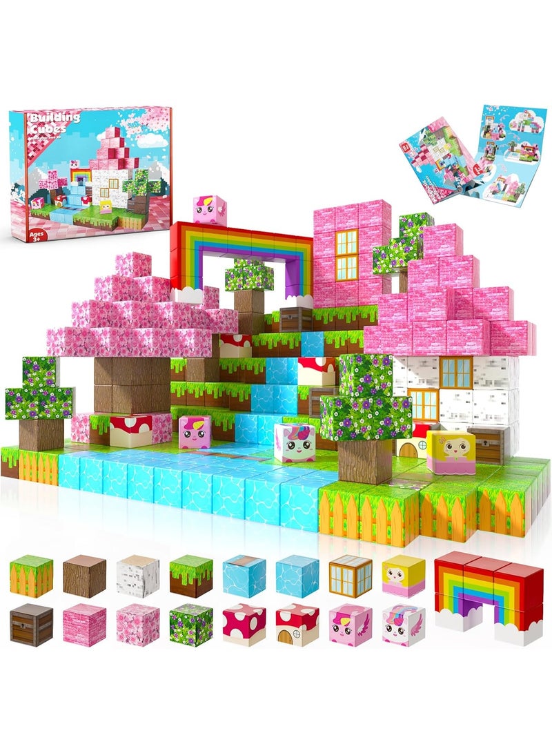 Magnetic Blocks - 100PCS Building Blocks Unicorn Cubes - Toys for Montessori Toddler Birthday Gifts - STEM Sensory Toys for 3 4 9 10 Year Old Girl - Image 1