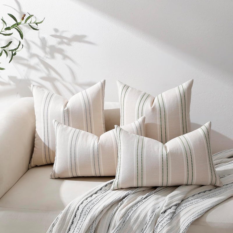 Hckot أغطية وسائد زينة من هكوت مقاس 24×24 مجموعة من 2 أغطية وسائد رمادية وسائد زخرفية ريفية من الكتان المزخرف وسائد مربعة لأريكة وأريكة وسرير وغرفة معيشة (رمادي فاتح) - Image 5