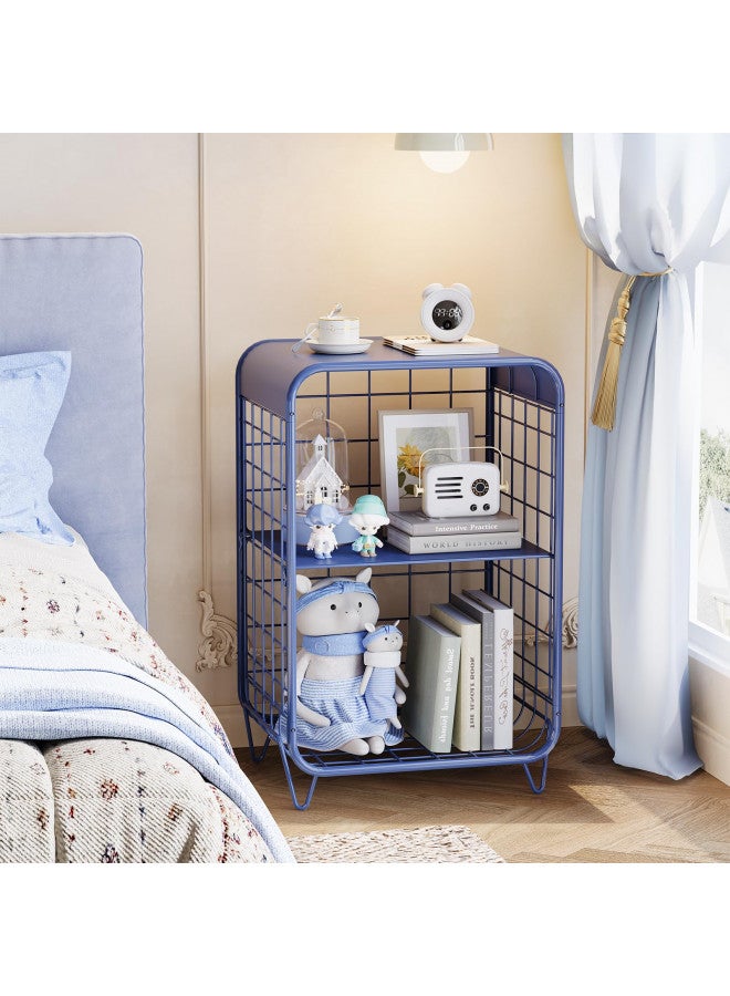 APEXCHASER Cute Nightstand,Metal Side Table,3-Tier Modern End Table with Storage Shelf, Unique Side Tables, Cute Coffee Table for Living Room, Small Table for Bedroom,Navy Blue - Image 2