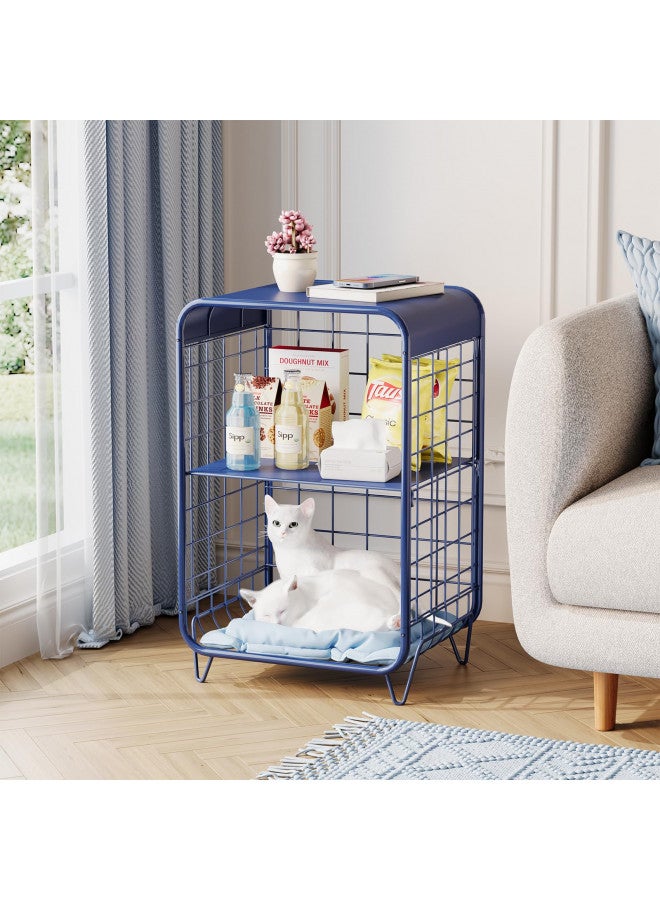 APEXCHASER Cute Nightstand,Metal Side Table,3-Tier Modern End Table with Storage Shelf, Unique Side Tables, Cute Coffee Table for Living Room, Small Table for Bedroom,Navy Blue - Image 3